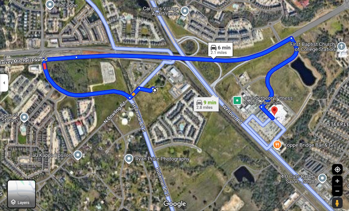 Route map: The Urban to H-E-B at Jones Crossing in 6 minutes